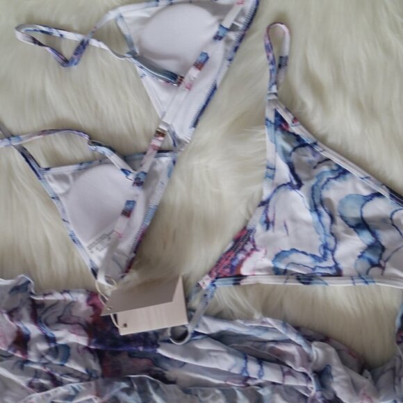 NEW Blue White Purple 3 Piece Marble Watercolor Bikini - Picture 6 of 7
